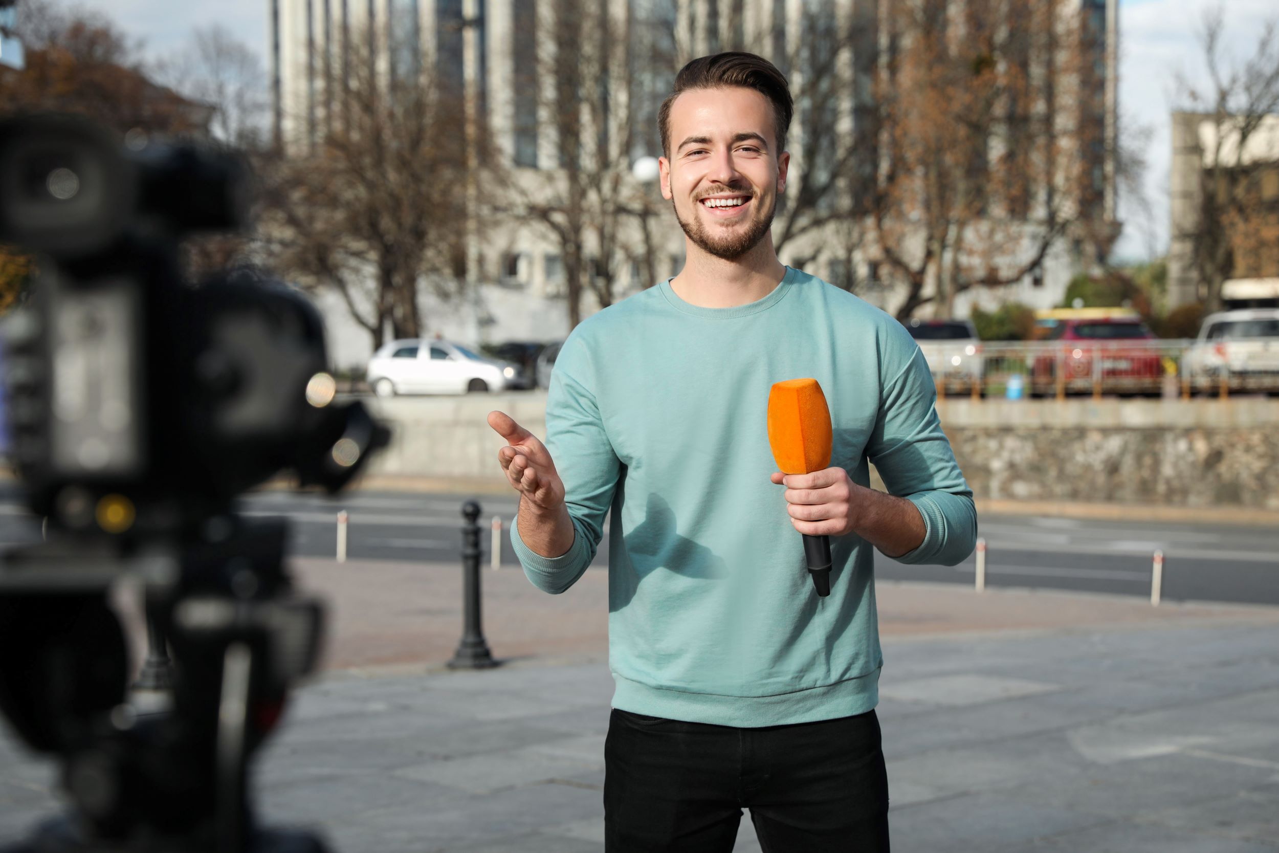 A local reporter on camera.